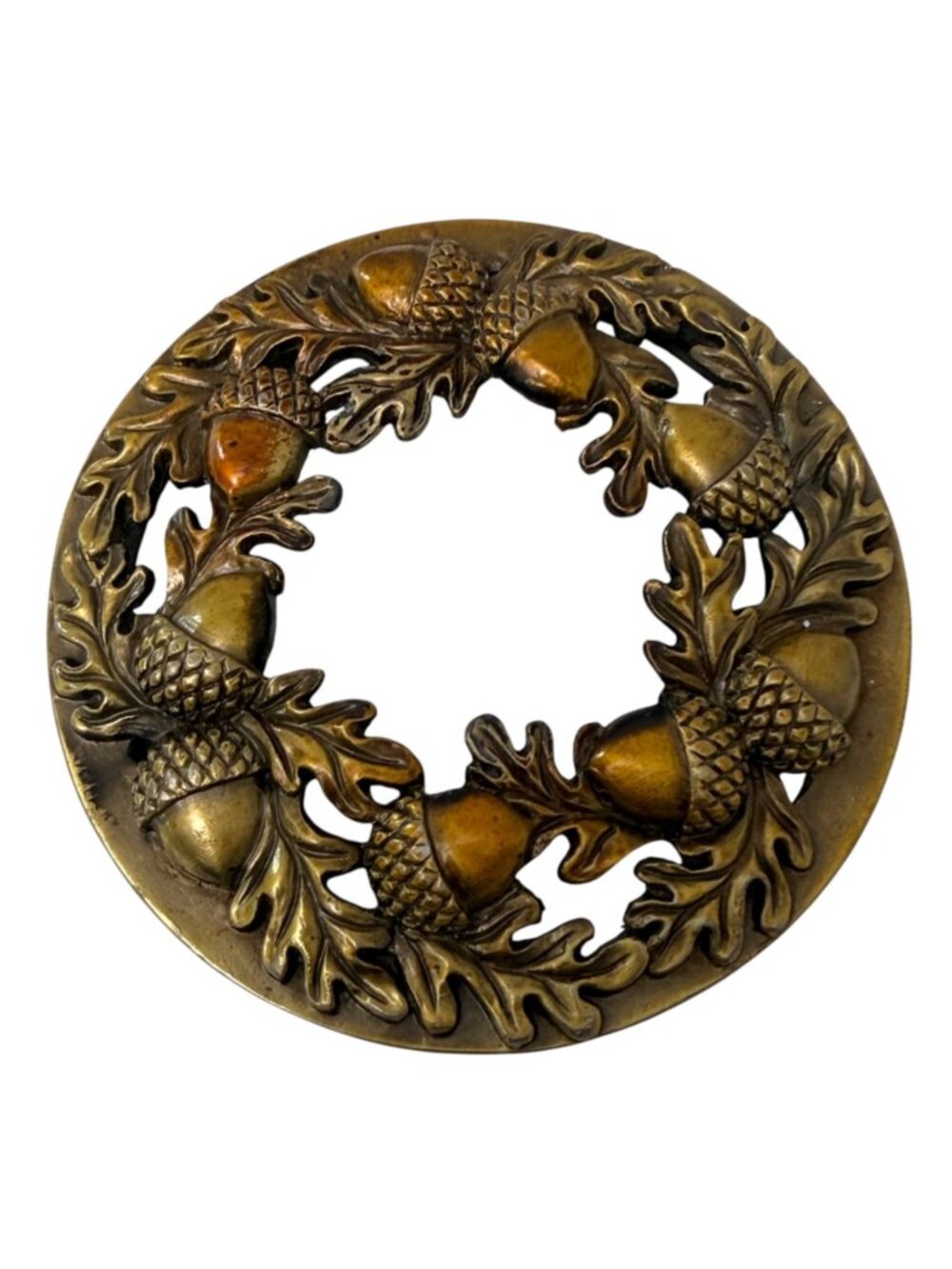 Candle Jar Cover Autumn Acorns Metal Lid Topper Harvest Goldtone